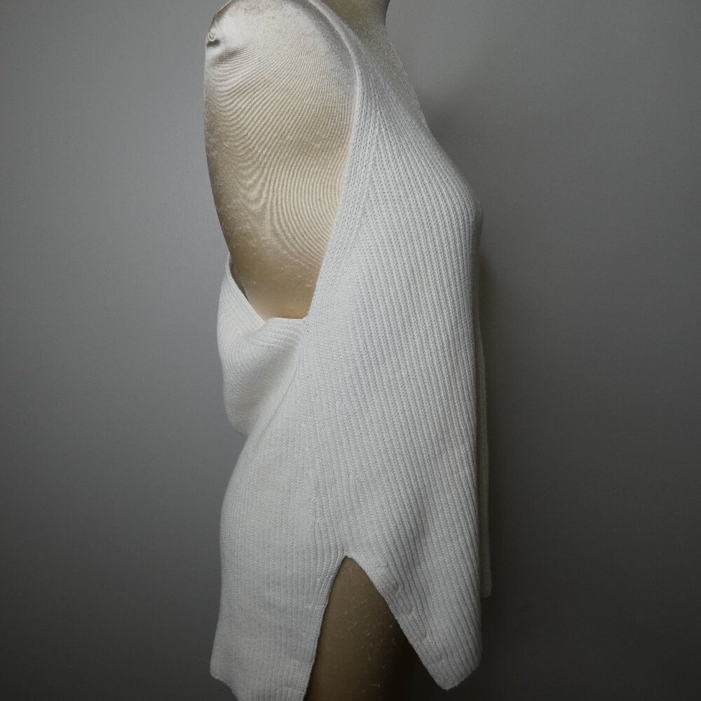 Helmut Lang Women's L Rib Knit Sweater Tank Top White 100% Cotton Double VNeck - Picture 5 of 10